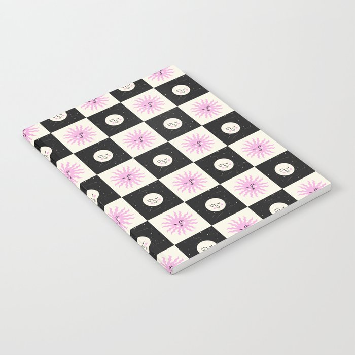 Sun & Moon Checkered Pattern Black & Cream Notebook Gallery Image 1