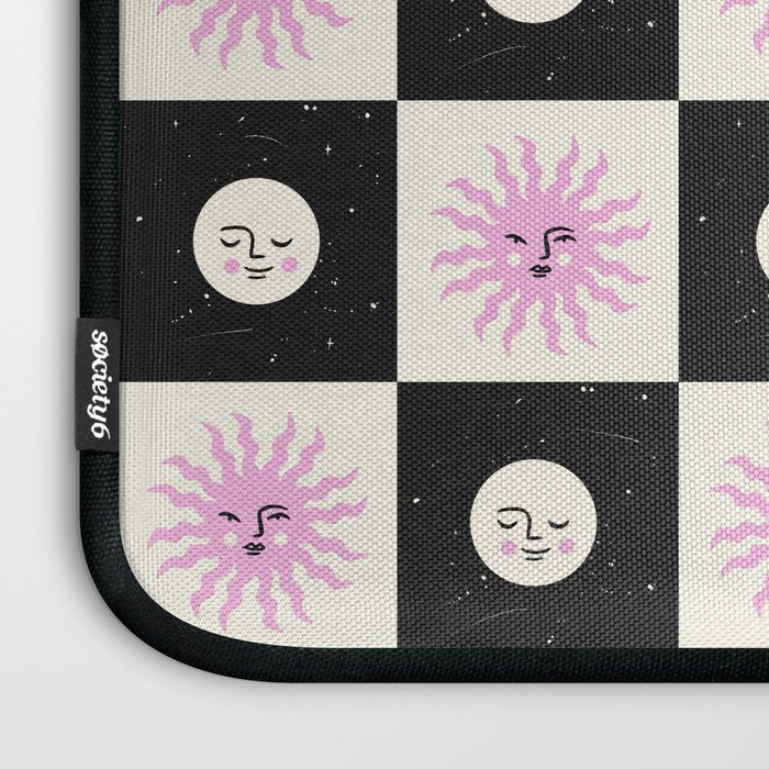 Sun & Moon Checkered Pattern Black & Cream Laptop Sleeve Gallery Image 3