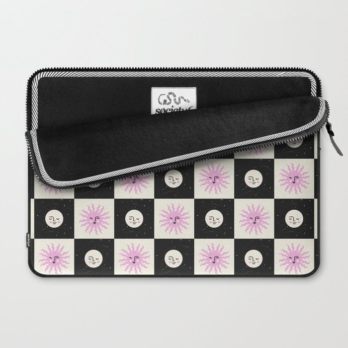 Sun & Moon Checkered Pattern Black & Cream Laptop Sleeve Gallery Image 2