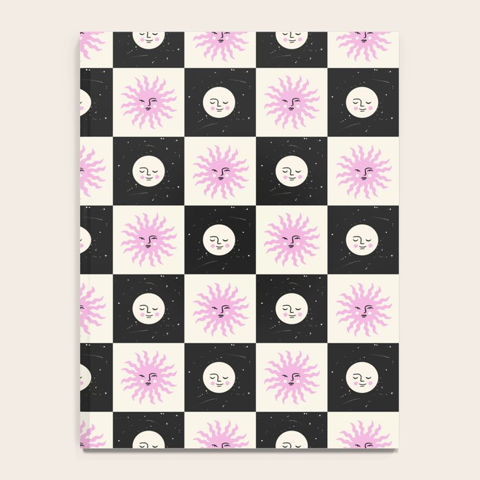 Sun & Moon Checkered Pattern Black & Cream Notebook Gallery Image 4