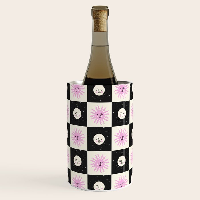 Sun & Moon Checkered Pattern Black & Cream Wine Chiller Gallery Image 1
