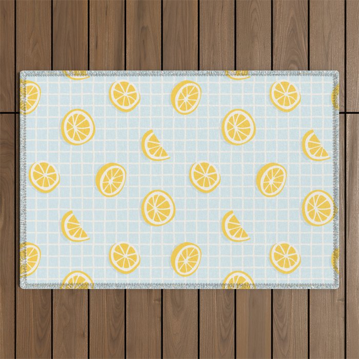 Vintage lemon fruit slice pattern Outdoor Rug Gallery Image 1