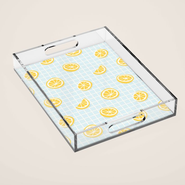 Vintage lemon fruit slice pattern Acrylic Tray Gallery Image 1