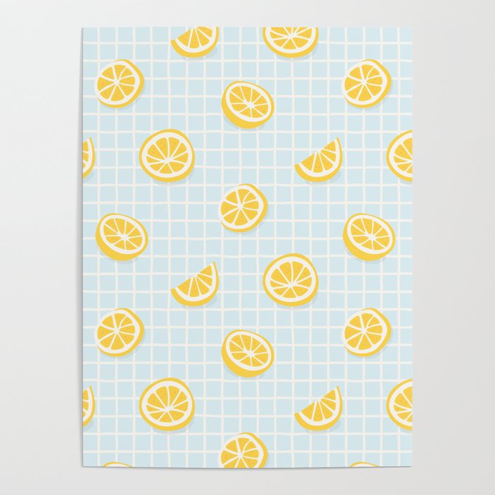 Vintage lemon fruit slice pattern Poster Gallery Image 4