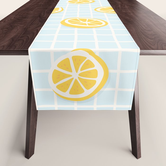 Vintage lemon fruit slice pattern Table Runner Gallery Image 1