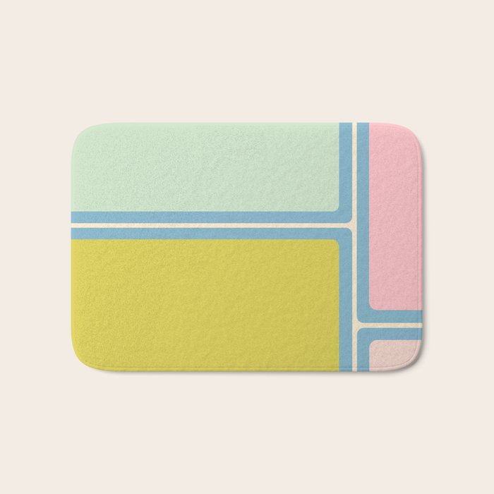 Minimal Geometrics Baby Blue Pink Lime Pastel Pattern Bath Mat Gallery Image 1
