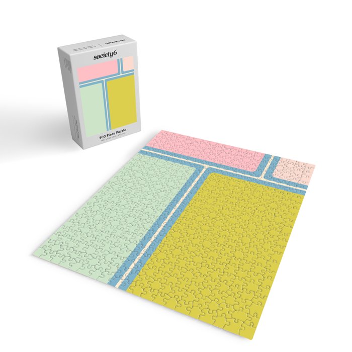Minimal Geometrics Baby Blue Pink Lime Pastel Pattern Jigsaw Puzzle Gallery Image 2