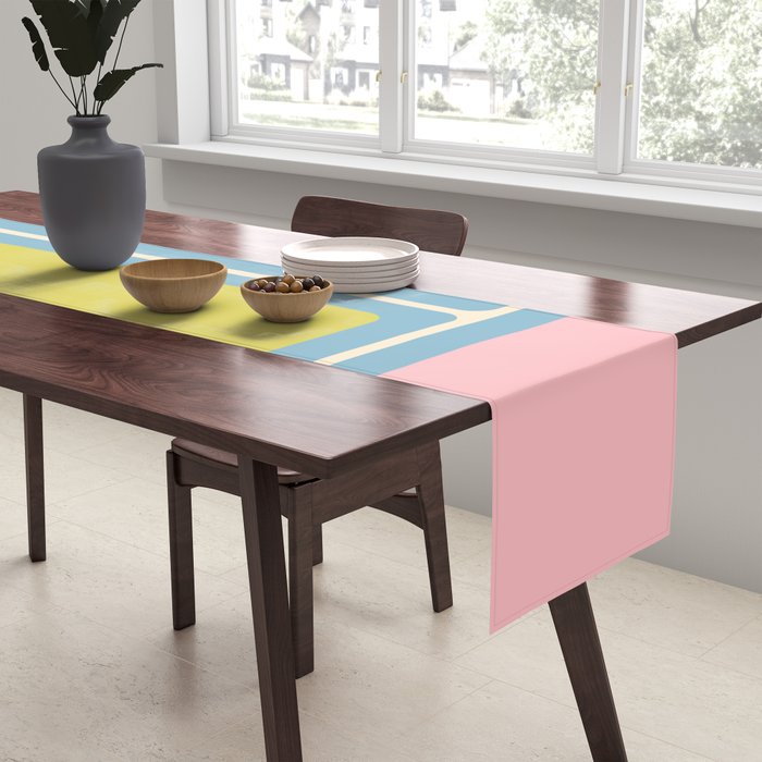Minimal Geometrics Baby Blue Pink Lime Pastel Pattern Table Runner Gallery Image 2