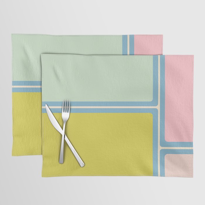 Minimal Geometrics Baby Blue Pink Lime Pastel Pattern Placemat Gallery Image 1
