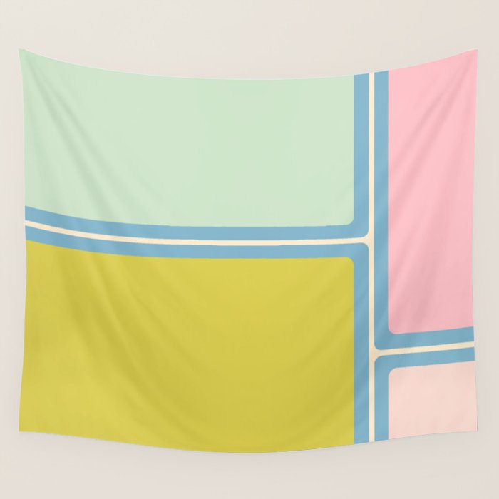 Minimal Geometrics Baby Blue Pink Lime Pastel Pattern Wall Tapestry Gallery Image 4