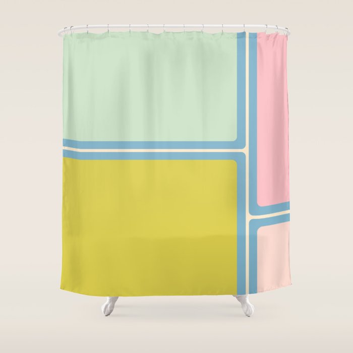 Minimal Geometrics Baby Blue Pink Lime Pastel Pattern Shower Curtain