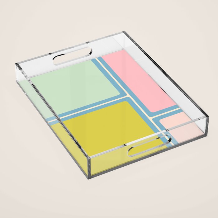 Minimal Geometrics Baby Blue Pink Lime Pastel Pattern Acrylic Tray Gallery Image 1