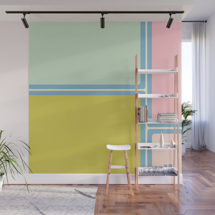 Minimal Geometrics Baby Blue Pink Lime Pastel Pattern Wall Mural Gallery Image 1
