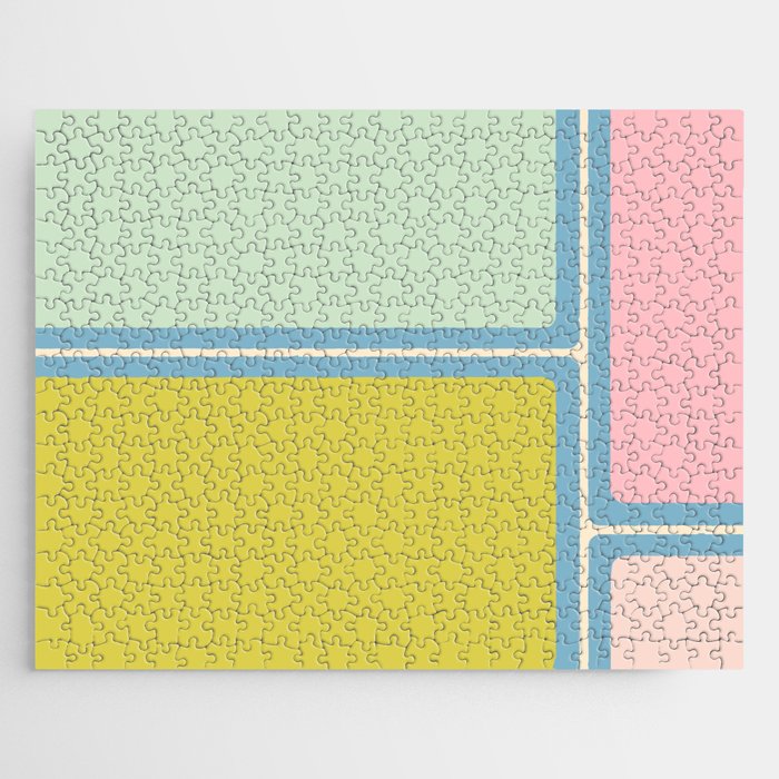 Minimal Geometrics Baby Blue Pink Lime Pastel Pattern Jigsaw Puzzle Gallery Image 1