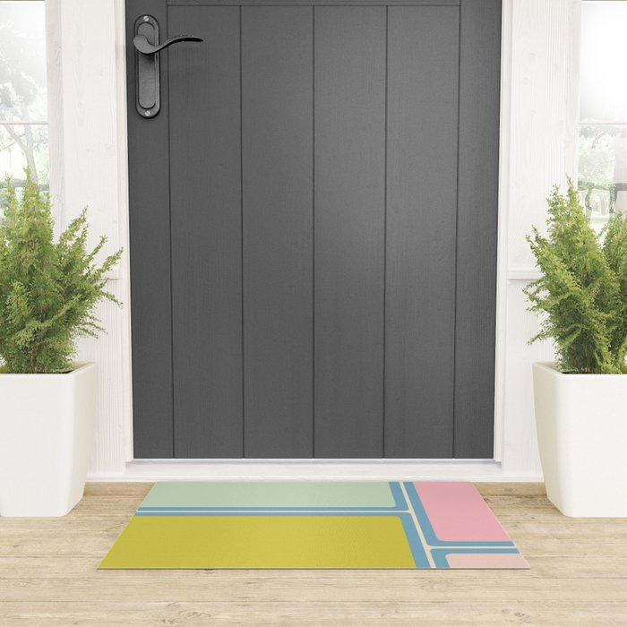 Minimal Geometrics Baby Blue Pink Lime Pastel Pattern Welcome Mat Gallery Image 3