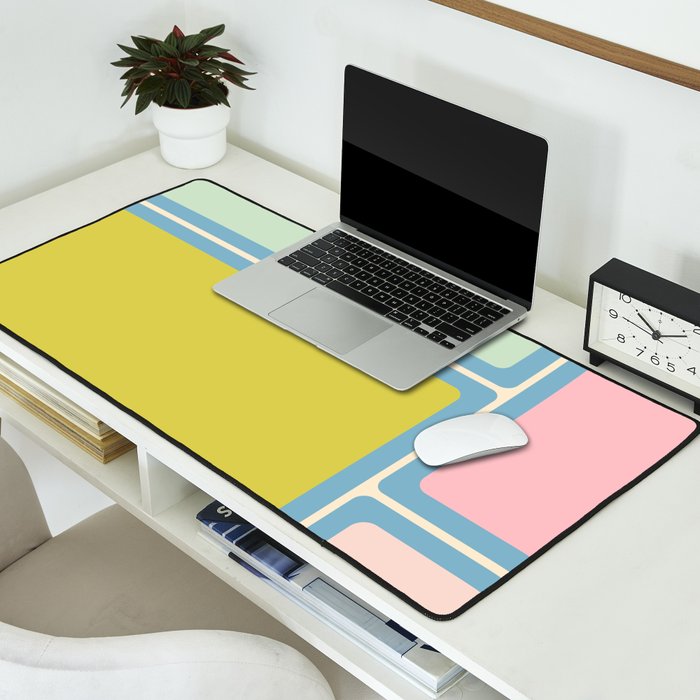 Minimal Geometrics Baby Blue Pink Lime Pastel Pattern Desk Mat Gallery Image 2