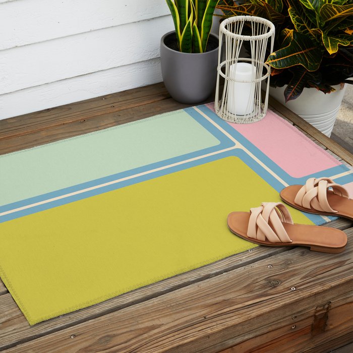 Minimal Geometrics Baby Blue Pink Lime Pastel Pattern Outdoor Rug Gallery Image 2