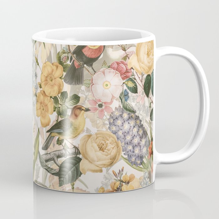 Vintage Tropical Flower And Bird Garden Coffee Mug Gallery Image 1