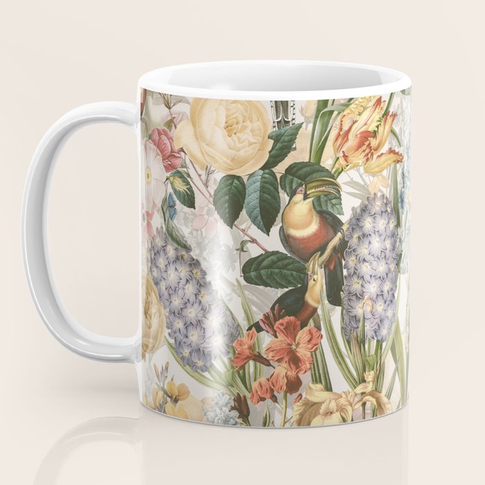Vintage Tropical Flower And Bird Garden Coffee Mug Gallery Image 3