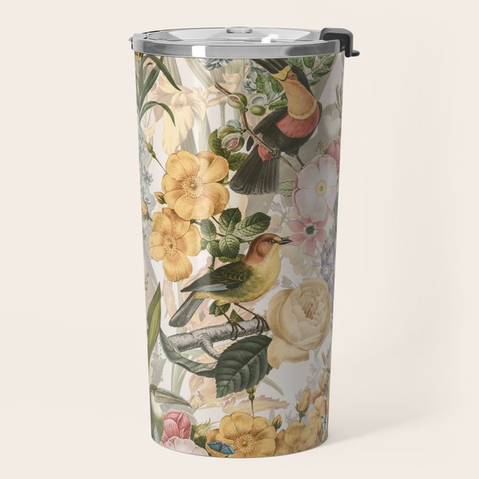 Vintage Tropical Flower And Bird Garden Travel Mug Gallery Image 2