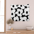 White Retro Flowers Black Background #decor #society6 #buyart Wall Tapestry Gallery Image 2