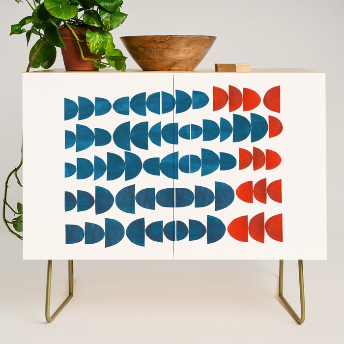 Teal Jewels Minimalist Minimal Abstract Mid Century Modern Paper Collage Shapes Credenza Gallery Image 1
