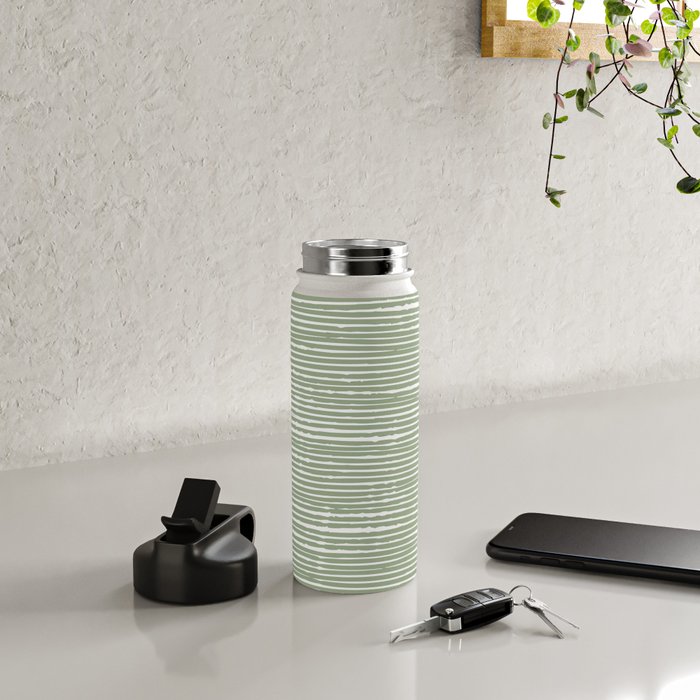 Abstract Stripes, Sage Green, Boho Wall Art Water Bottle Gallery Image 4