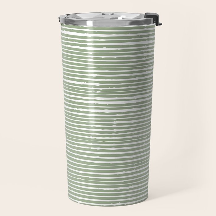 Abstract Stripes, Sage Green, Boho Wall Art Travel Mug Gallery Image 2