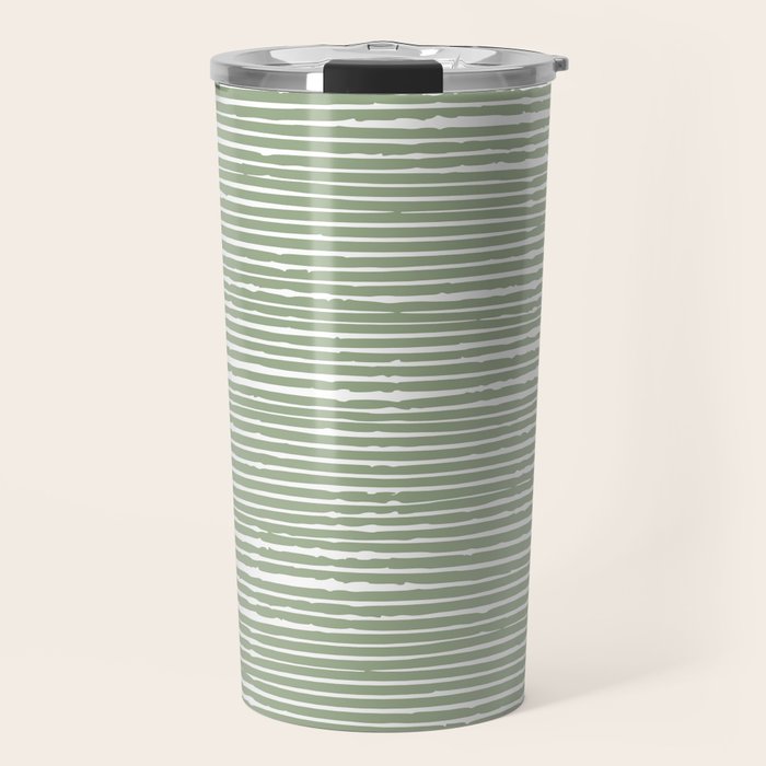 Abstract Stripes, Sage Green, Boho Wall Art Travel Mug Gallery Image 1
