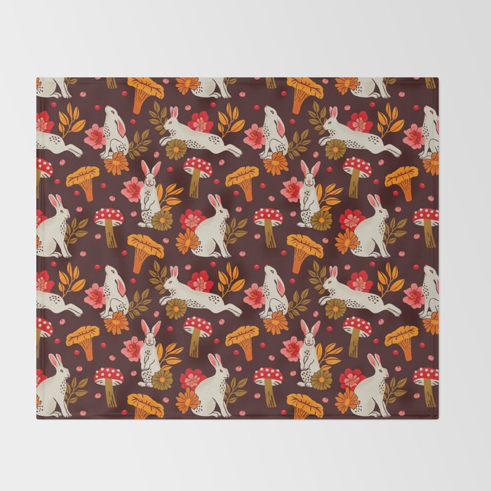 Bunnies and Shrooms Pattern Throw Blanket Gallery Image 2