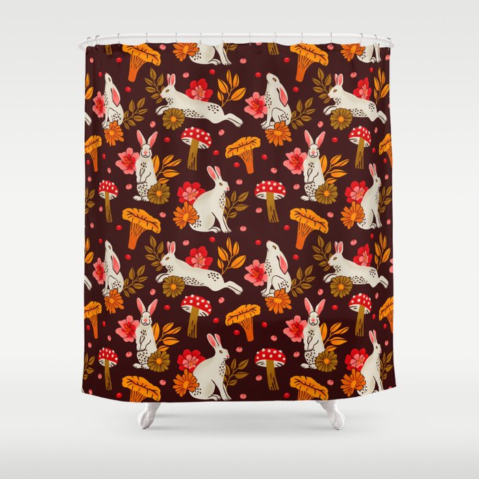Bunnies and Shrooms Pattern Shower Curtain Gallery Image 1