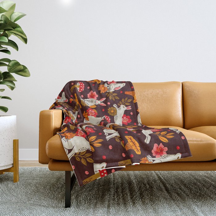 Bunnies and Shrooms Pattern Throw Blanket Gallery Image 1