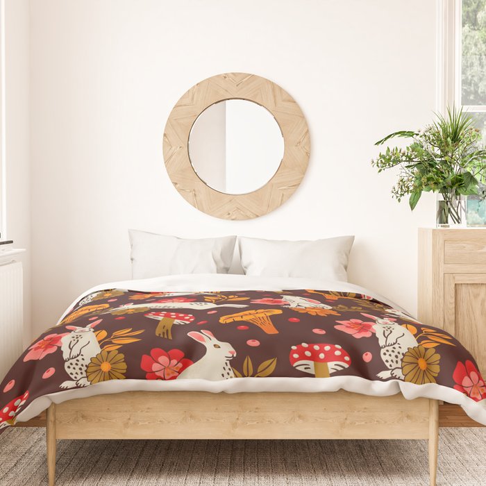 Bunnies and Shrooms Pattern Duvet Cover Gallery Image 3