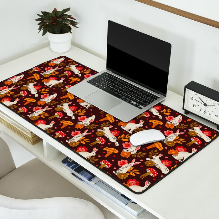 Bunnies and Shrooms Pattern Desk Mat Gallery Image 2