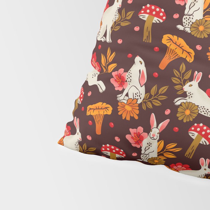 Bunnies and Shrooms Pattern Pillow Sham Gallery Image 4