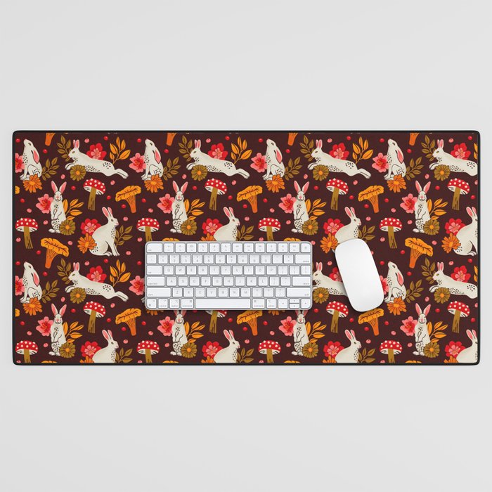 Bunnies and Shrooms Pattern Desk Mat Gallery Image 1