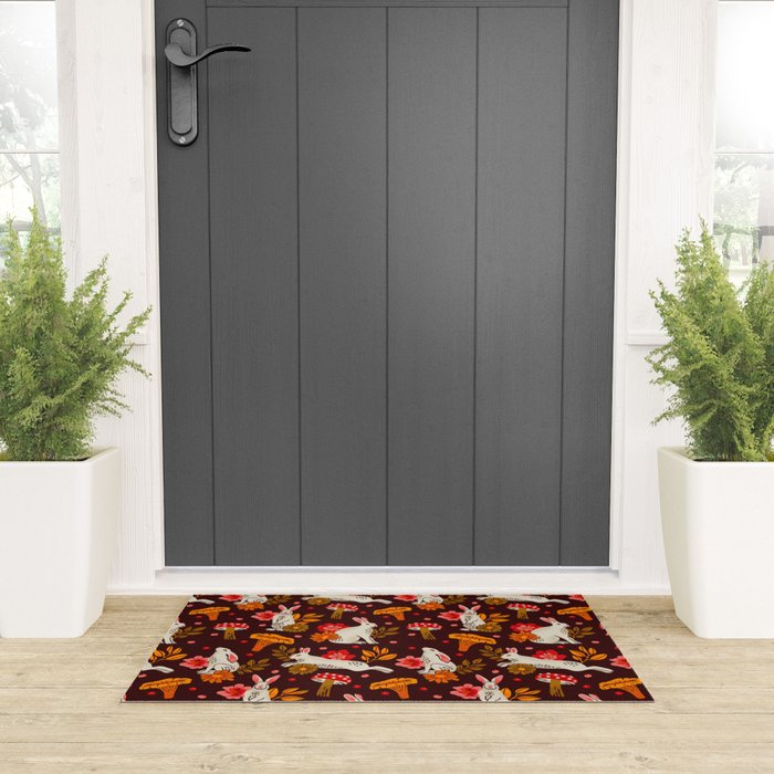 Bunnies and Shrooms Pattern Welcome Mat Gallery Image 3