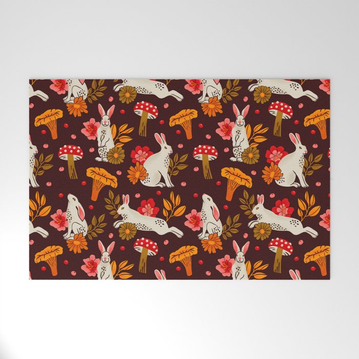 Bunnies and Shrooms Pattern Welcome Mat Gallery Image 1