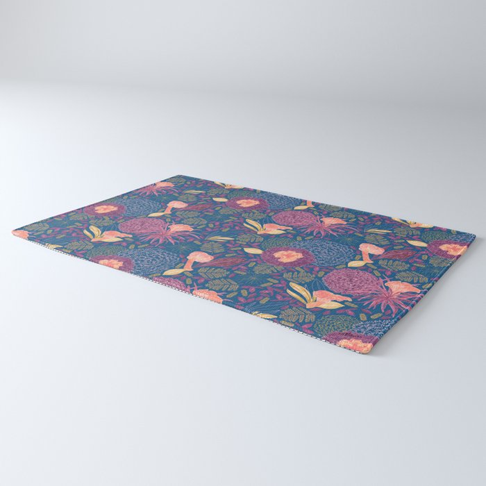 Forest Full of Wild Mushrooms in Navy Blue & Peach Rug Gallery Image 3