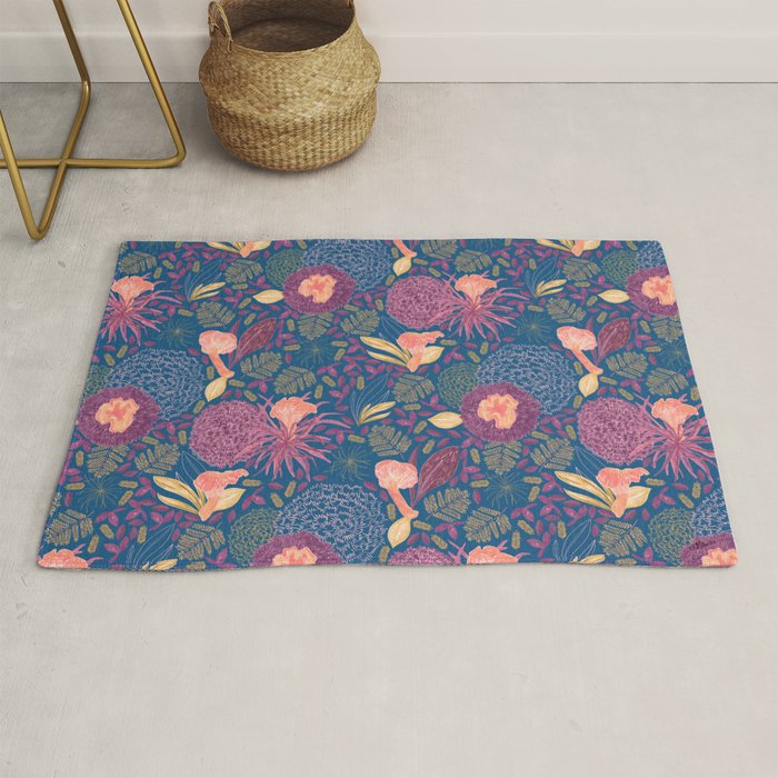 Forest Full of Wild Mushrooms in Navy Blue & Peach Rug Gallery Image 1