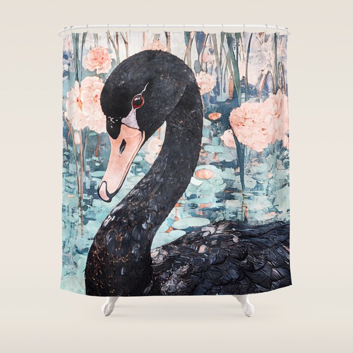 Black Swan Watercolor Shower Curtain Gallery Image 1