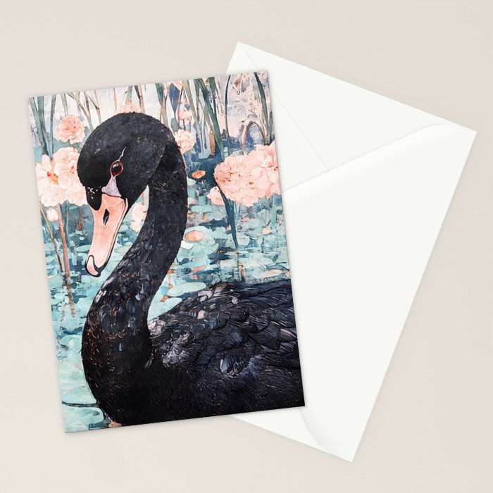 Black Swan Watercolor Stationery Card Gallery Image 2