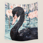 Black Swan Watercolor Wall Tapestry Gallery Image 4
