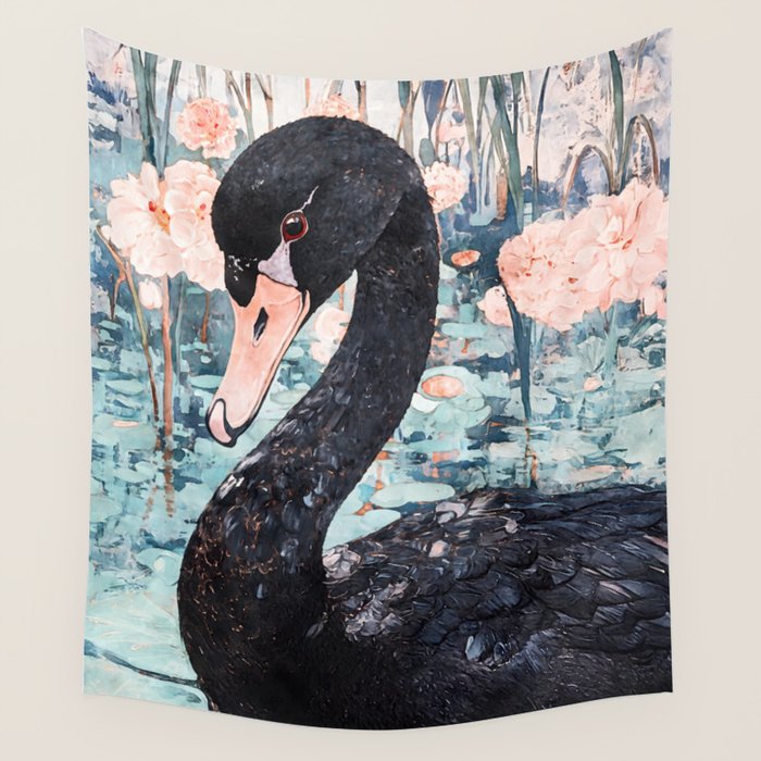 Black Swan Watercolor Wall Tapestry Gallery Image 4