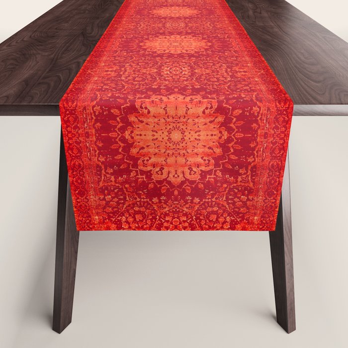 Orange Boho Oriental Traditional Antique Moroccan Style Table Runner Gallery Image 1