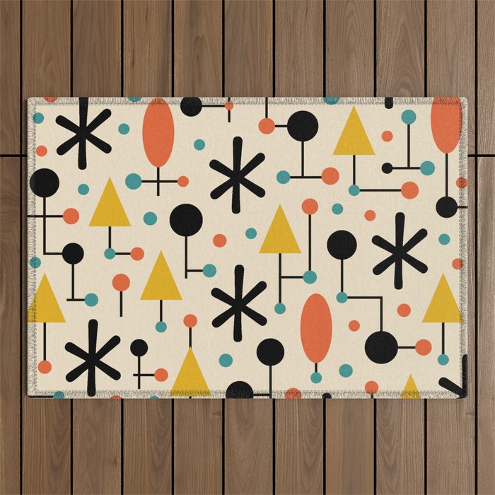 Retro Atomic Abstract Geometric Starburst Pattern Outdoor Rug Gallery Image 1