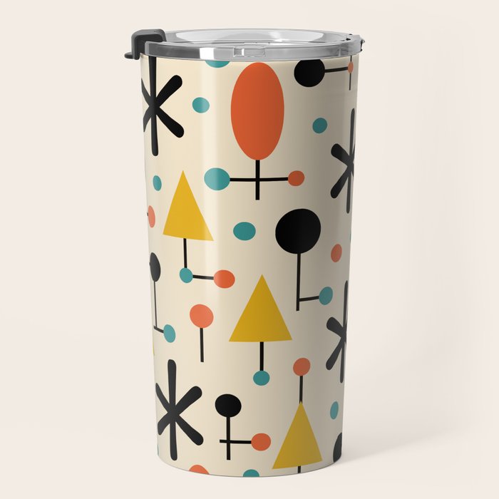 Retro Atomic Abstract Geometric Starburst Pattern Travel Mug Gallery Image 3