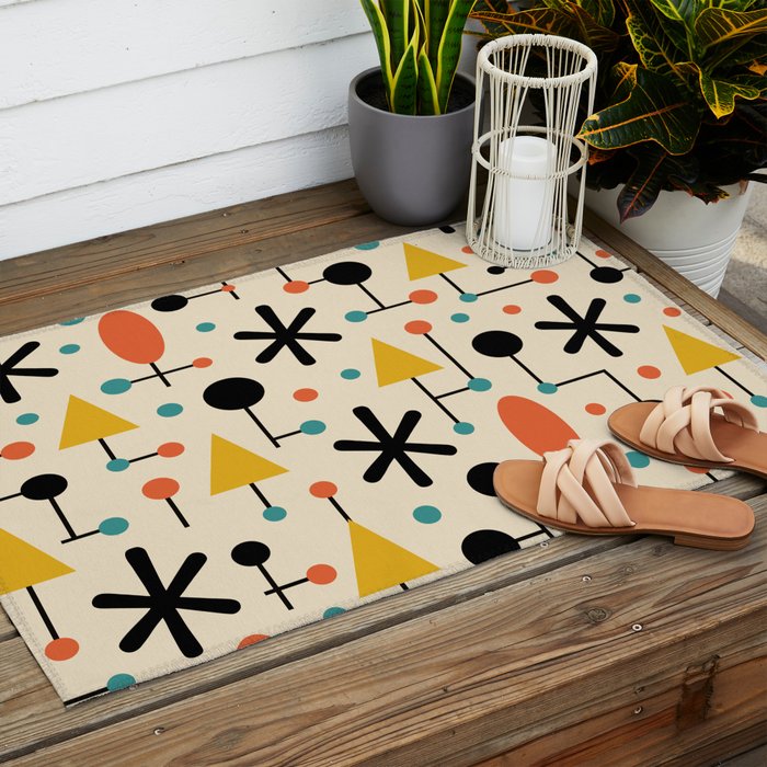 Retro Atomic Abstract Geometric Starburst Pattern Outdoor Rug Gallery Image 2