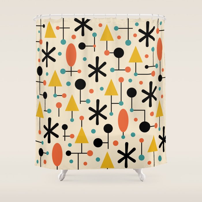 Retro Atomic Abstract Geometric Starburst Pattern Shower Curtain Gallery Image 1