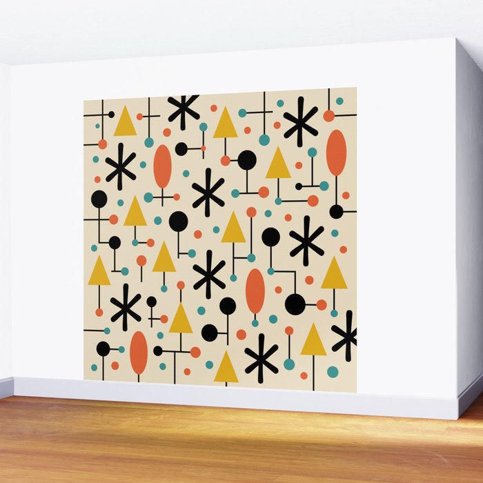 Retro Atomic Abstract Geometric Starburst Pattern Wall Mural Gallery Image 2